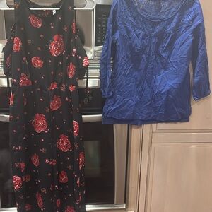 Floral Black romper and Blue Lace Top